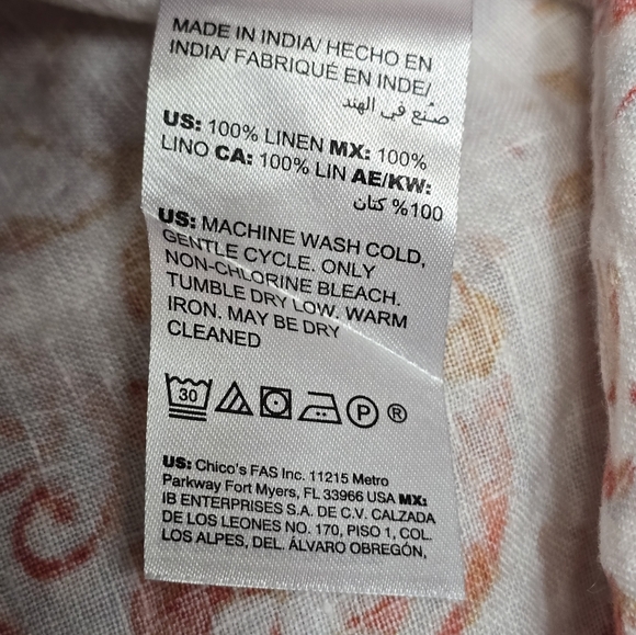 Chico's Size 3 100% Linen Top Plus 16 18 Roll Tab Sleeves - Picture 7 of 10